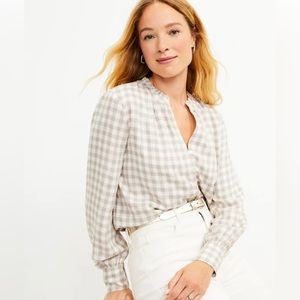 LOFT Shimmer Plaid V-Neck Blouse